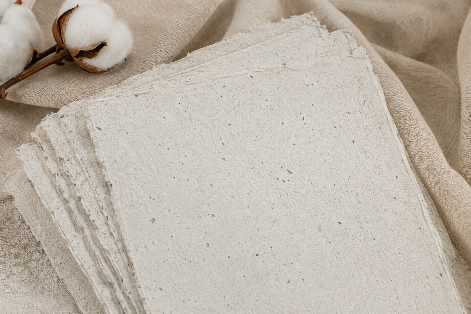 Recycled organic cotton paper sheets for sustainable packaging