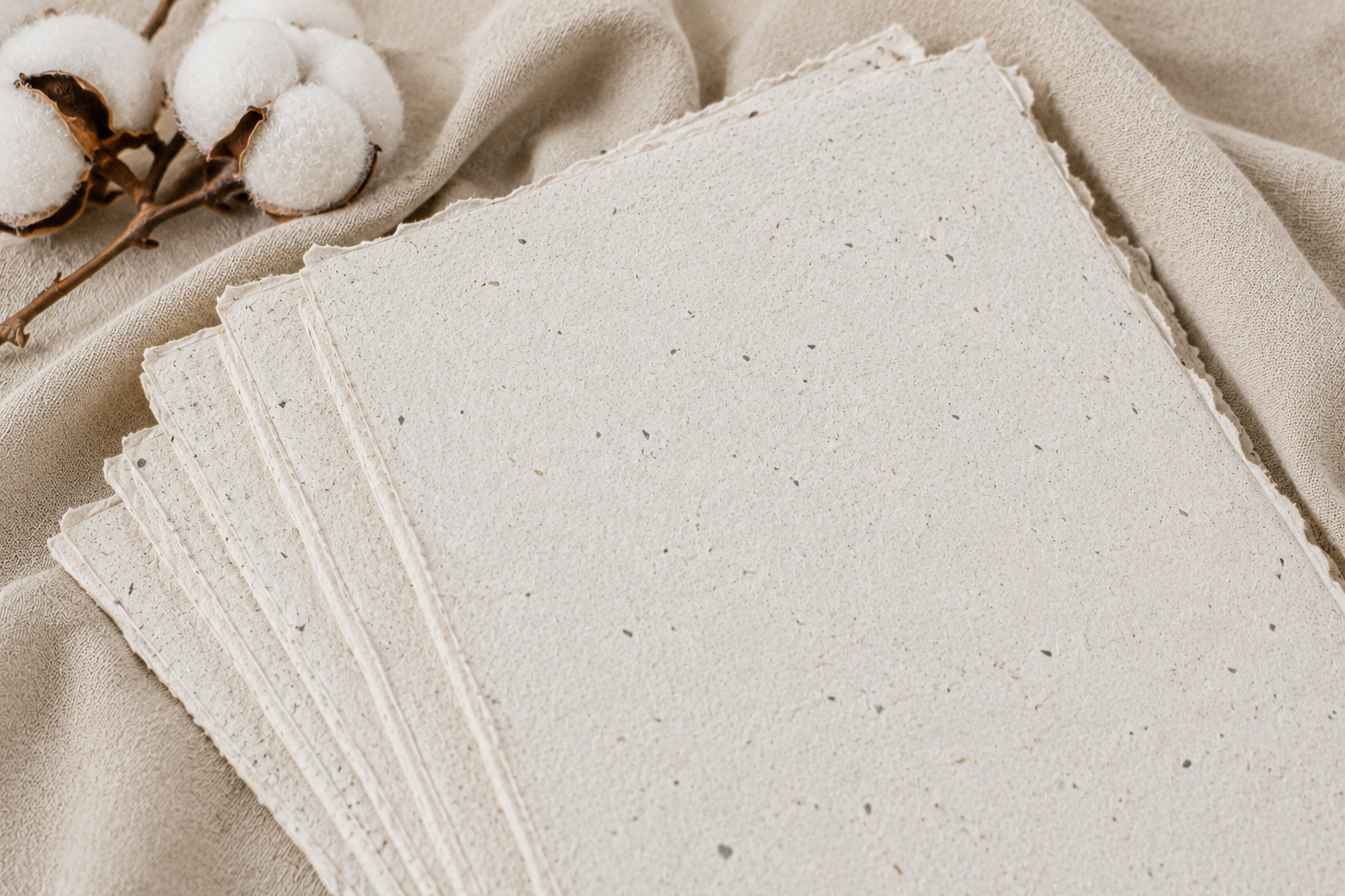 Recycled organic cotton paper sheets for sustainable packaging
